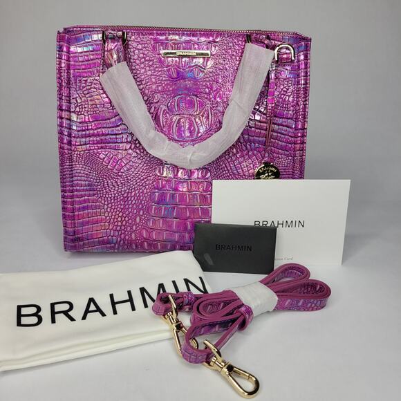 BRAHMIN Small Caroline Azalea Mini Melbourne Genuine Leather Hologram NWT - Picture 15 of 16